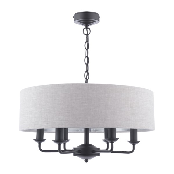 (image for) Laura Ashley Sorrento 6 Light Shadelier Matt Black With Natural Shade